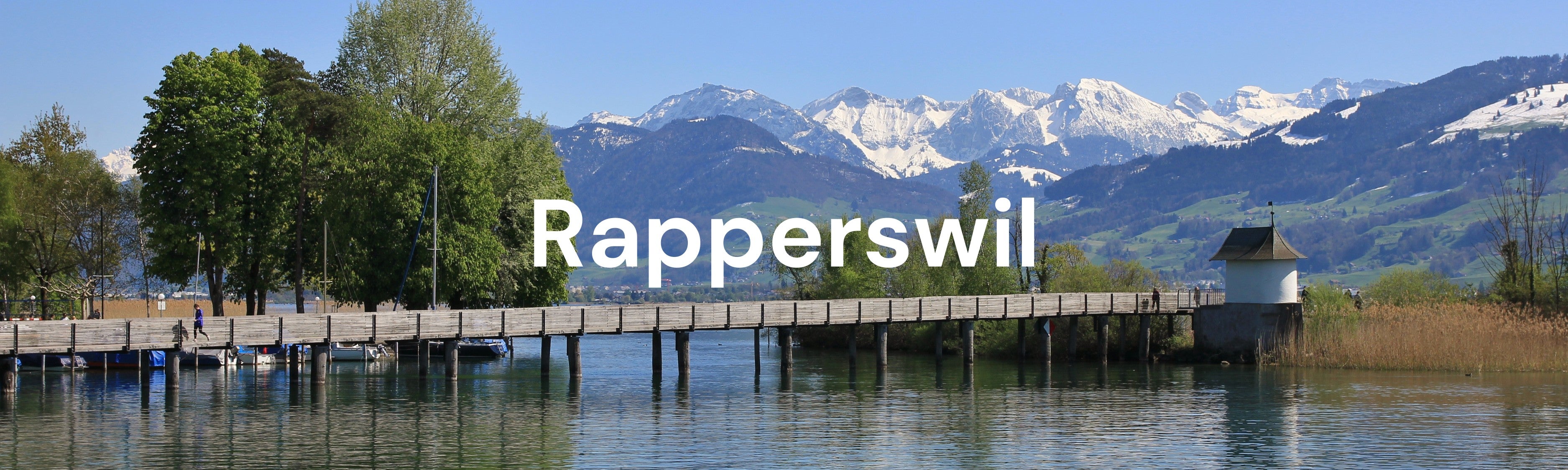 Mit dem Fischer City E-Bike Cita auf über den Holzsteg in Rapperswil: Entspanntes Fahren mit tiefem Einstieg über den Zürichsee, mit Blick auf das Schloss und die Alpen.