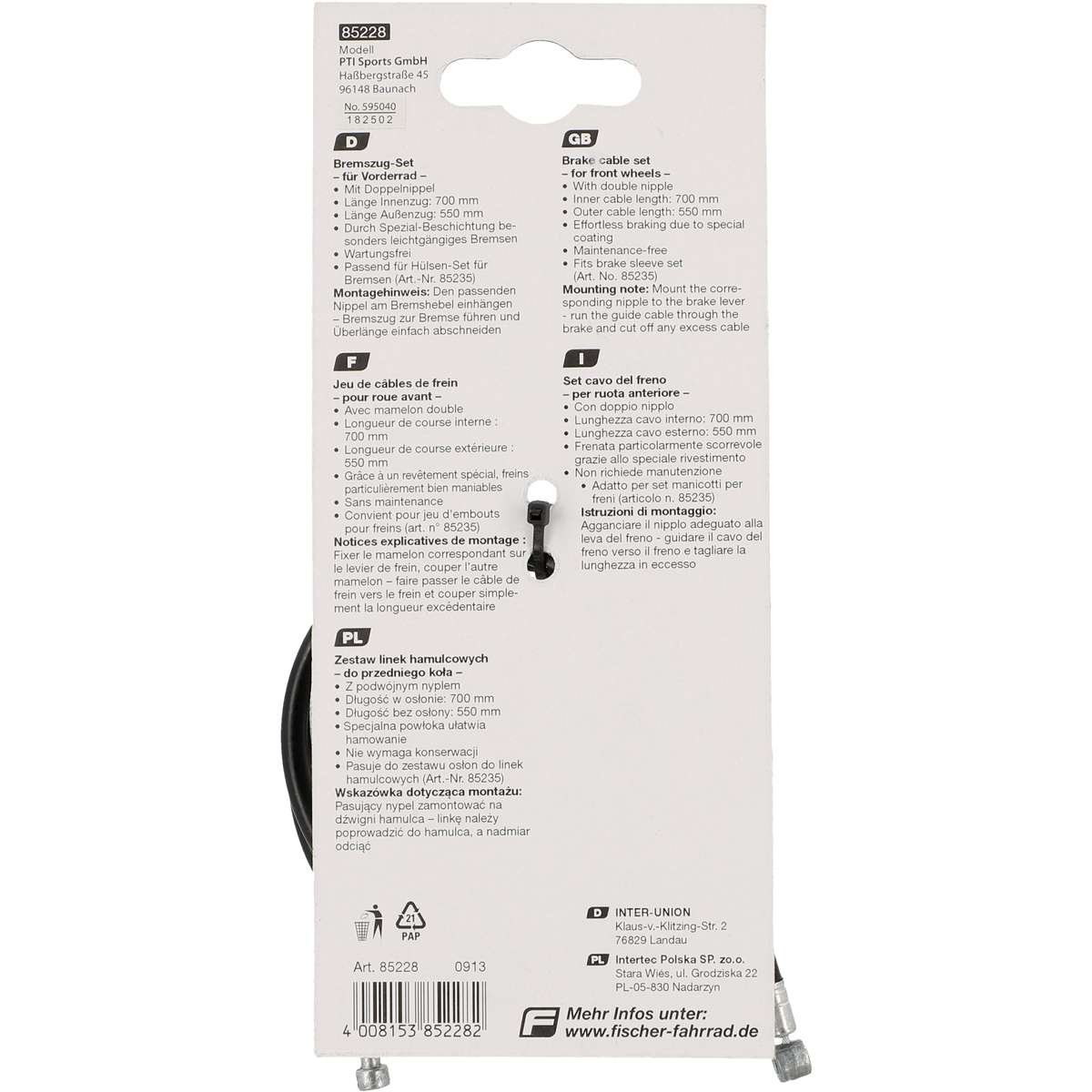 Set Cavo Freno Anteriore Fischer - Doppio Nipplo - 700mm Interno / 550mm Esterno - Foto 4